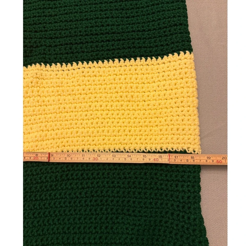 Handmade Crochet Baby Blanket Forest Green Pale Yellow Striped Stroller Throw